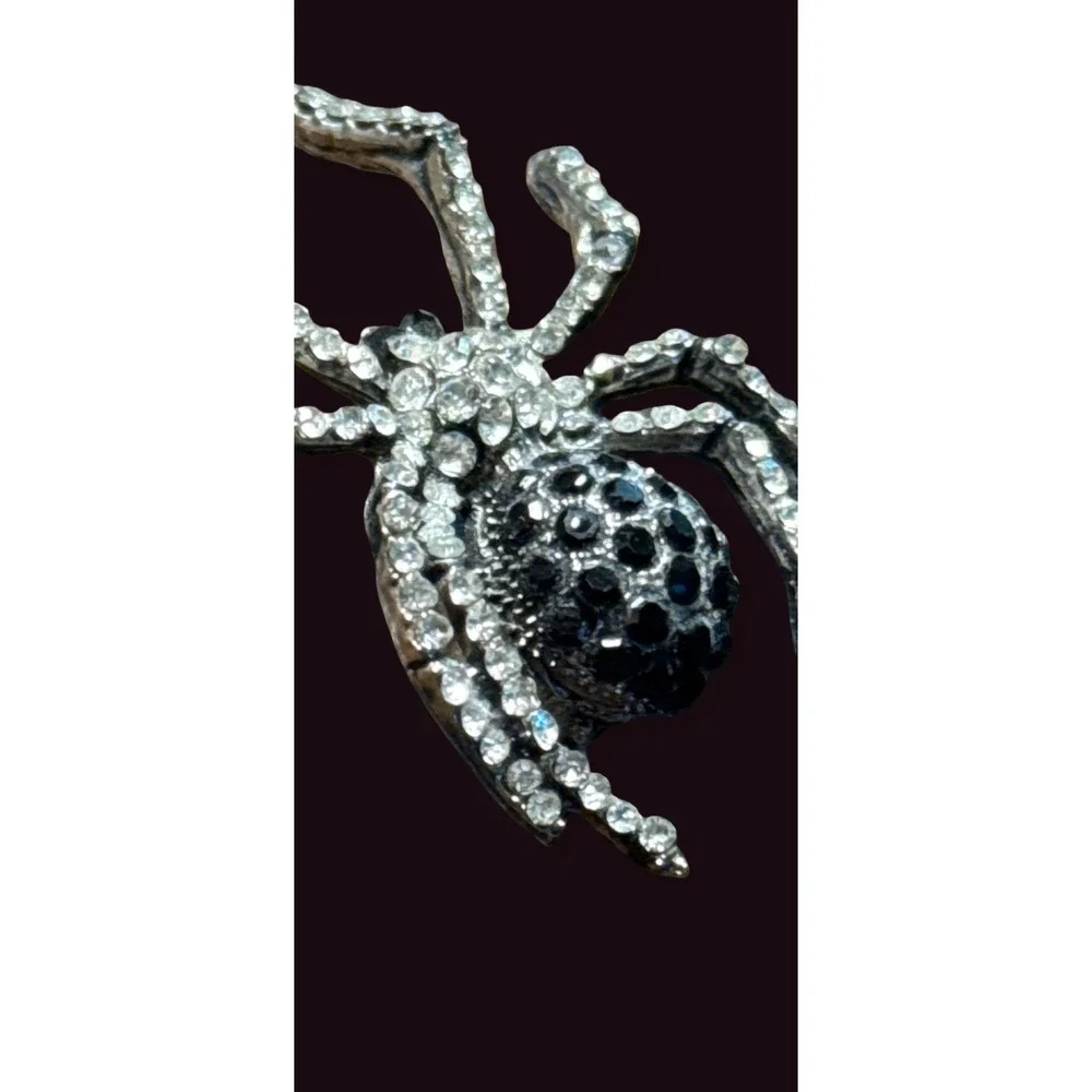 Sparkling Spider Brooch Pin, Silver Tone Crystal Pin, Gothic Insect Jewelry